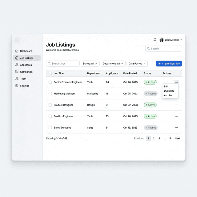 Job Management Interface